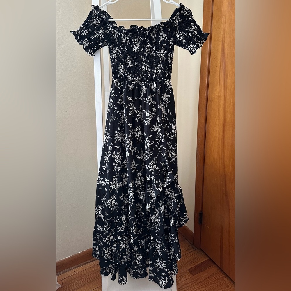 Blue Rain Black & White Floral Maxi Dress